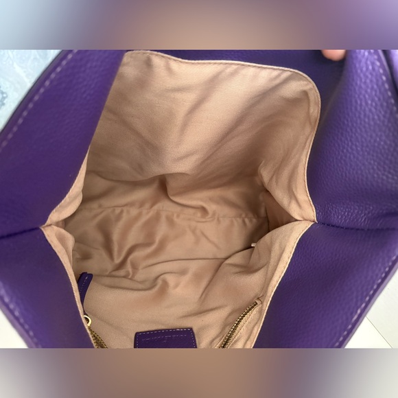 TOTE LE MONDE The Geneva Purple Pebbled Leather Shoulder Elegant Tote Bag. - Picture 10 of 13